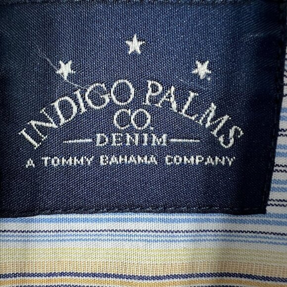 Tommy Bahama Mens L Indigo Palms Striped Front Back Graphic Button Up Shirt - Picture 13 of 15